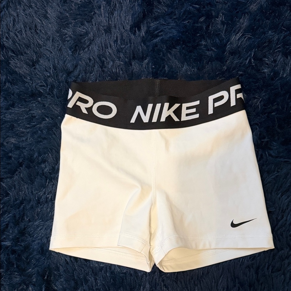Nike Pro Cream Shorts with Black Waistband